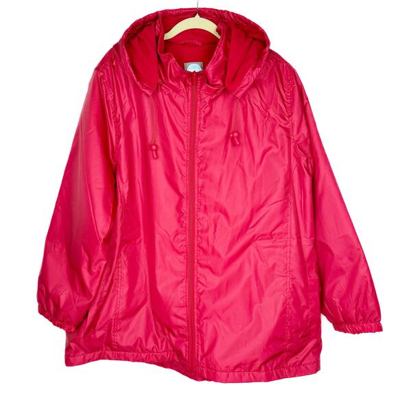 totes Pink Fleece Lined Removable Hood Zip Lightweight Windbreaker Jacket 3XL - Picture 1 of 15